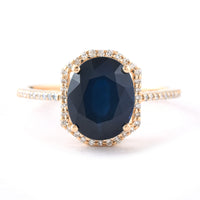 3.65 Ct Oval Mixed Cut Natural Sapphire 14K Gold Ring