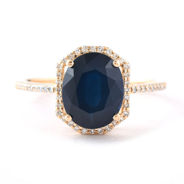 3.65 Ct Oval Mixed Cut Natural Sapphire 14K Gold Ring