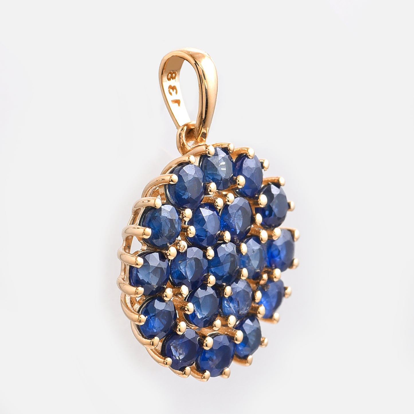 2.51 Ct Round Mixed Cut Natural Sapphire 14K Gold Pendant