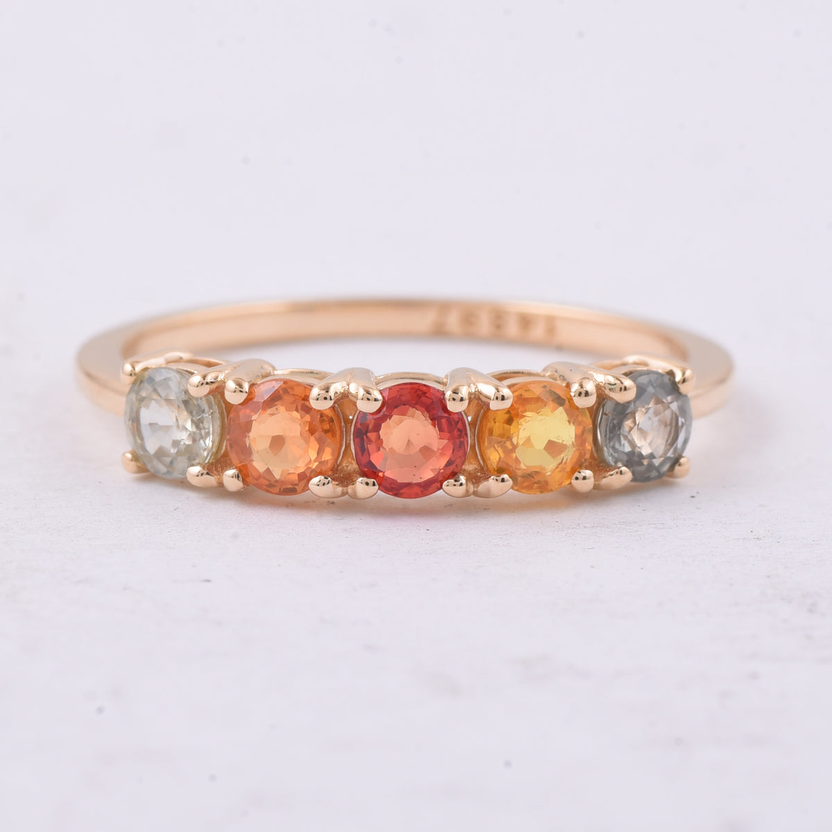 1.12 Ct Round Natural Multi-Coloured Sapphire 14K Gold Ring