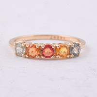 1.12 Ct Round Natural Multi-Coloured Sapphire 14K Gold Ring
