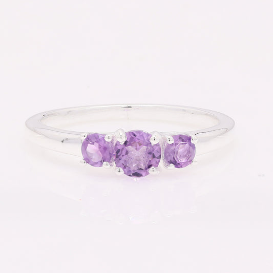 0.75 Ct Round Amethyst 925 Silver Ring