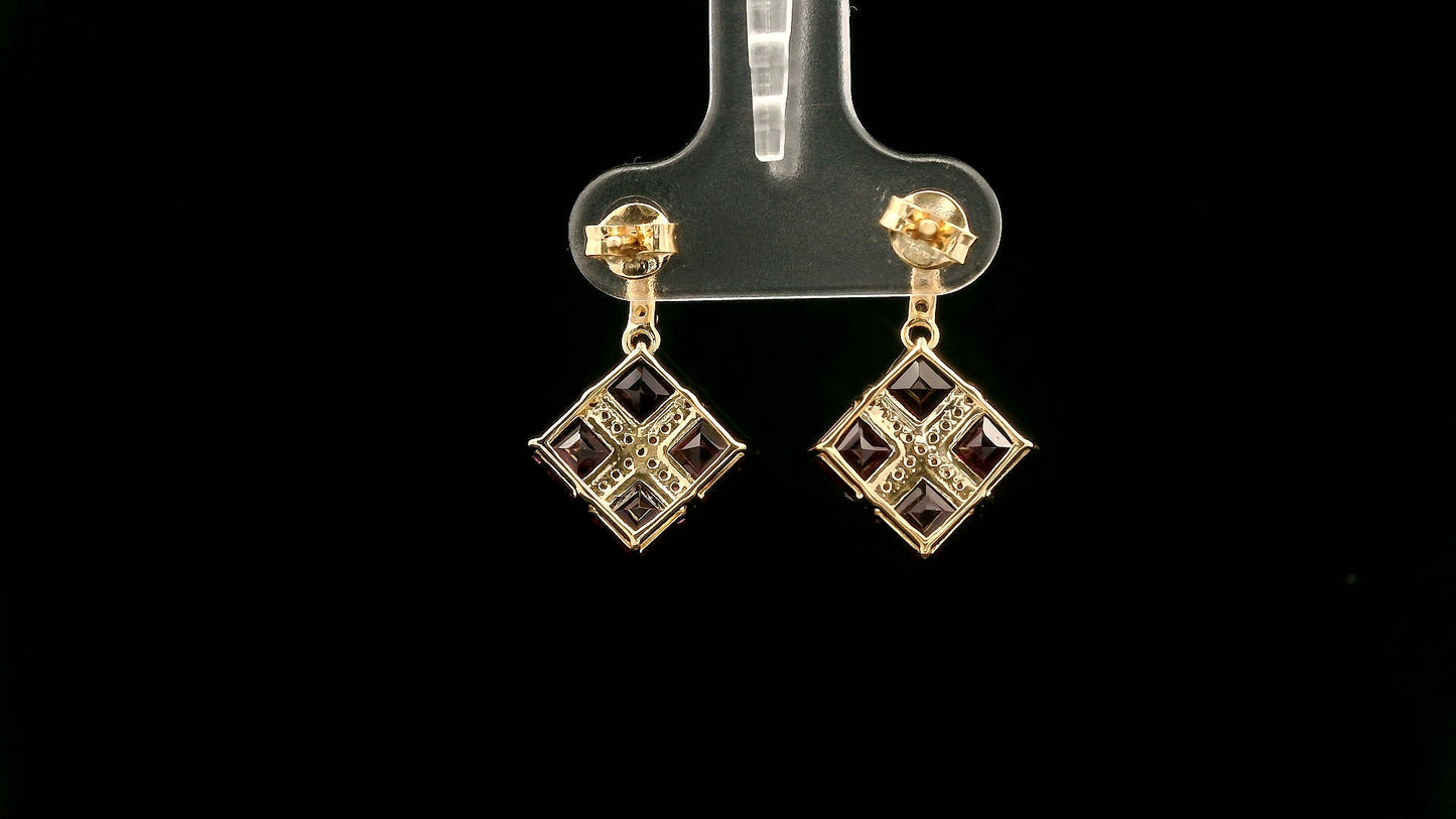 3.04 Ct Square Rubellite 14K Gold Earrings