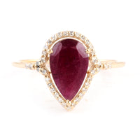 2.17 Ct Pear Mixed Cut Natural Corundum Ruby 14K Gold Ring