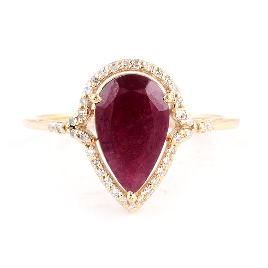 2.17 Ct Pear Mixed Cut Natural Corundum Ruby 14K Gold Ring