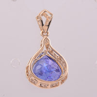 3.44 Ct Pear Mixed Cut Natural Tanzanite 14K Gold Pendant