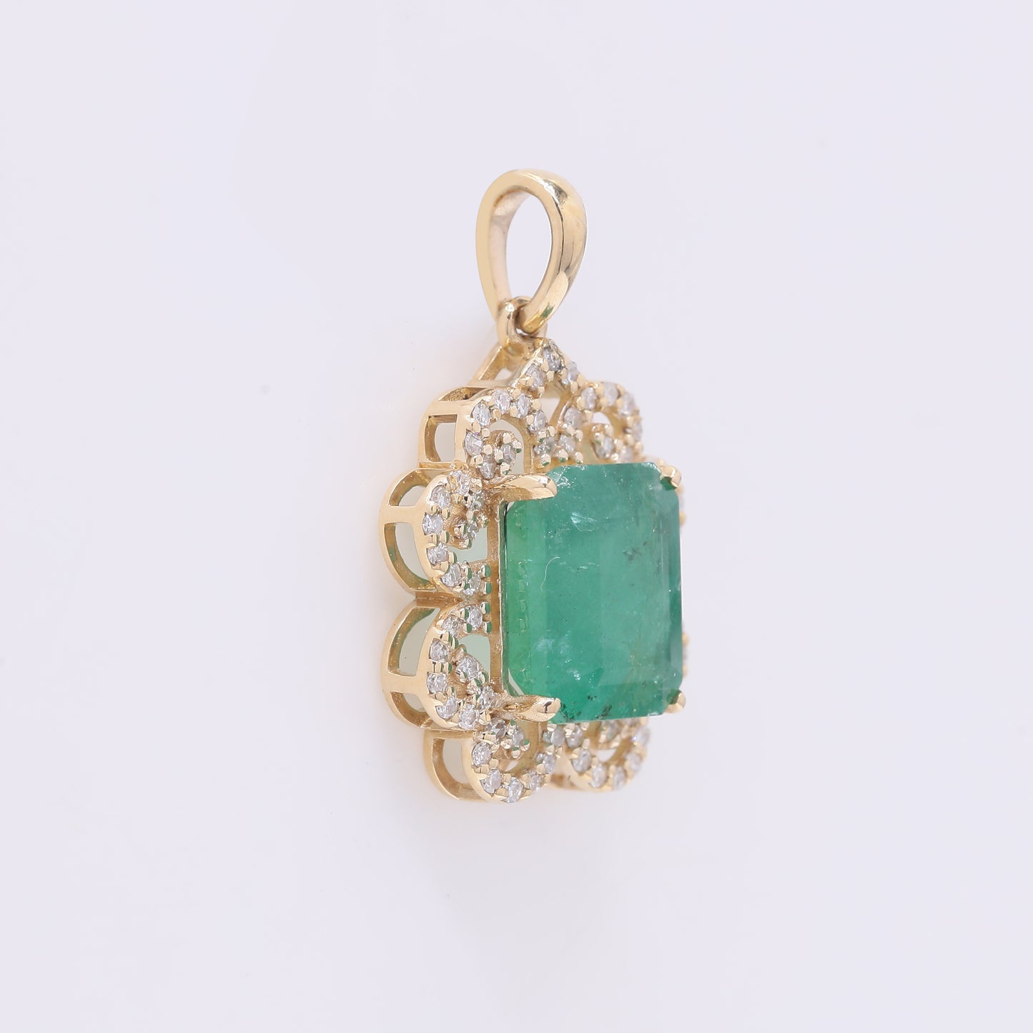 2.95 Ct Octagon Step Cut Natural Emerald 14K Gold Pendant