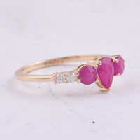 1.21 Ct Round, Pear Natural Ruby 14K Gold Ring