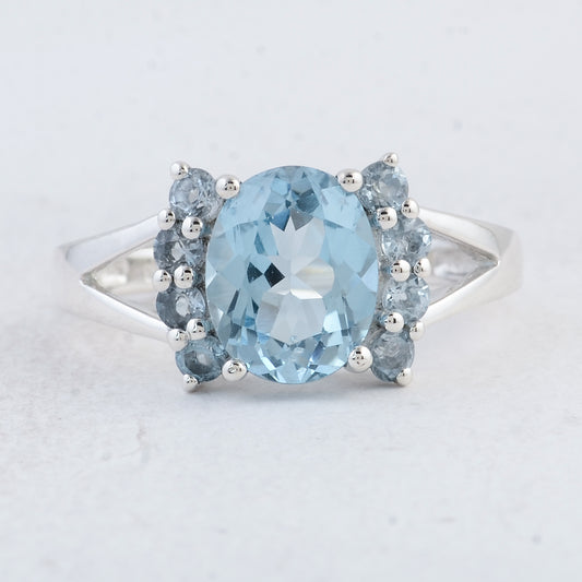 3.24 Ct Oval Blue Topaz 925 Sterling Silver Ring