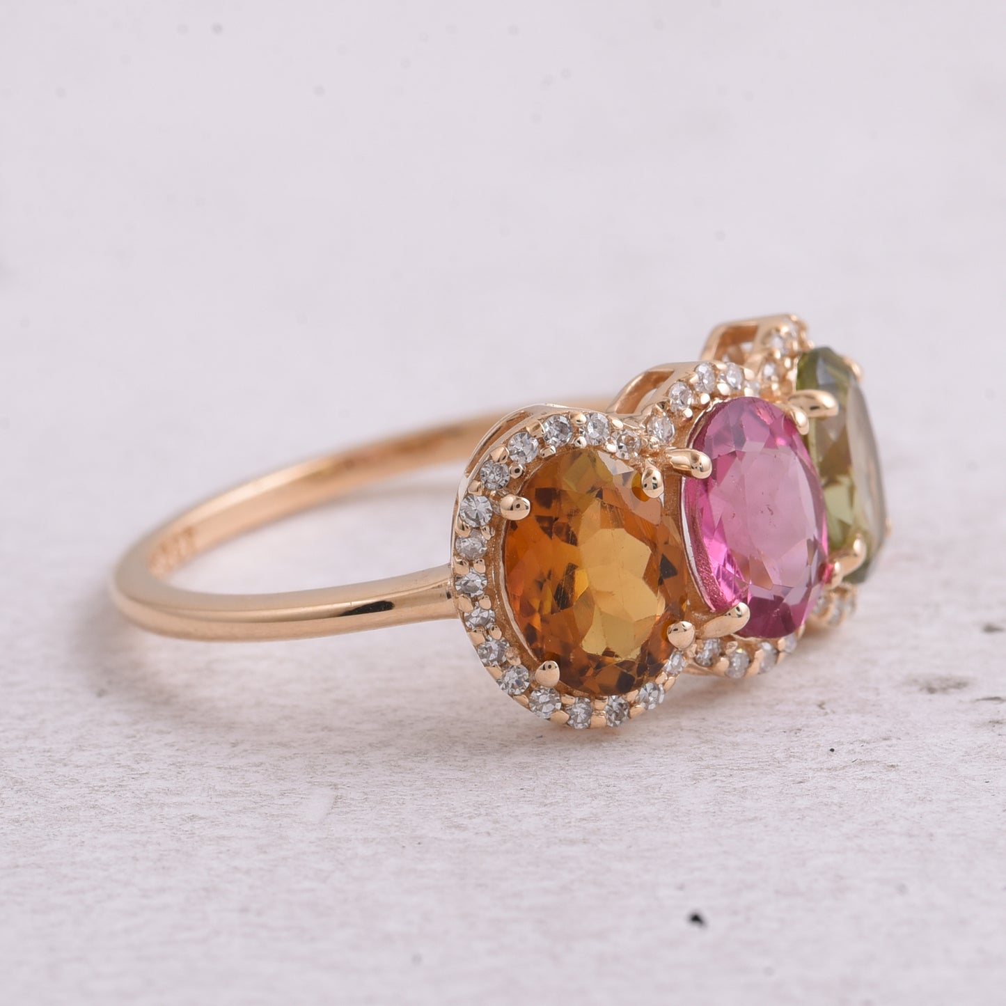 2.29 Ct Oval Natural Multi-Coloured Tourmaline 14K Gold Ring