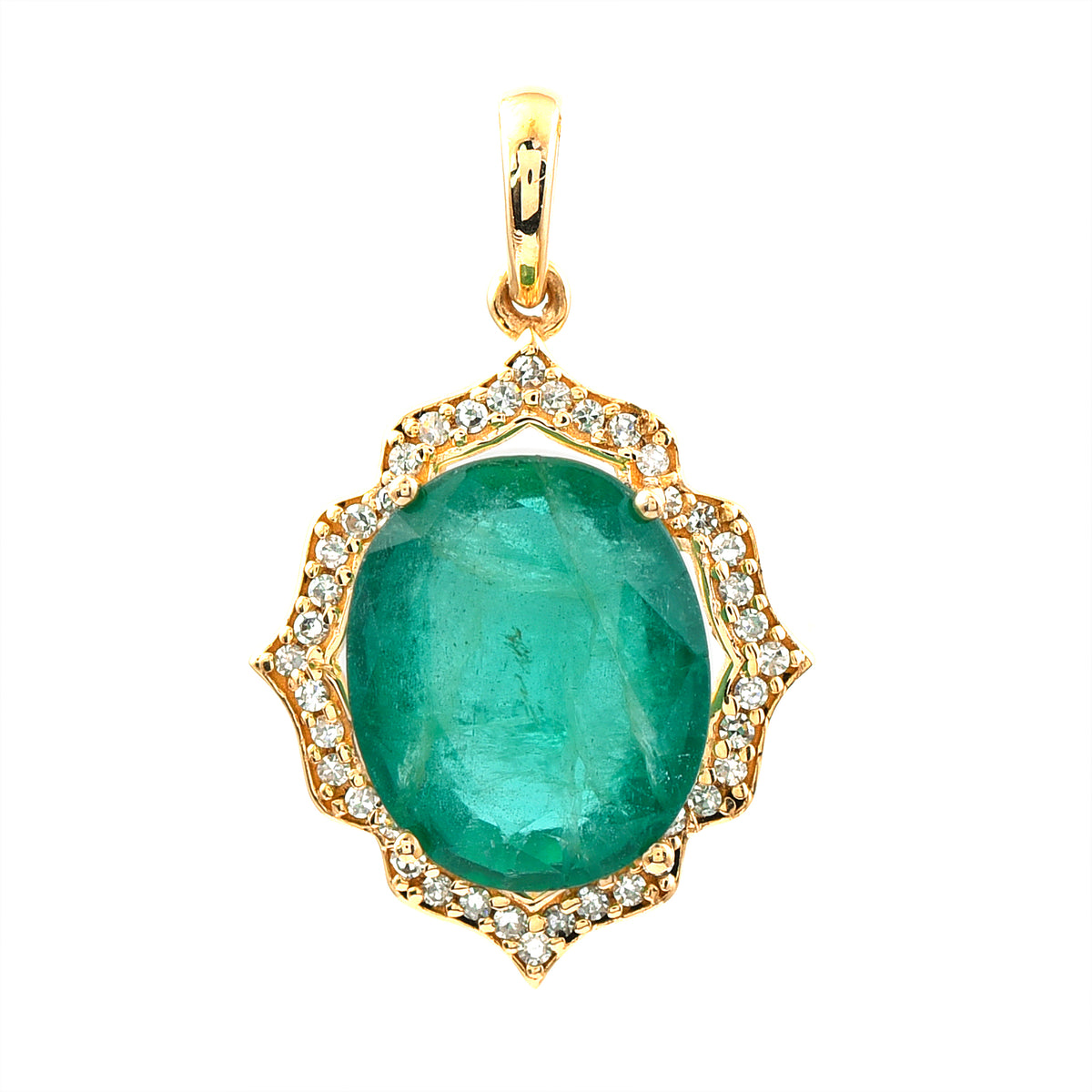 3.76 Ct Oval Mixed Cut Natural Emerald 14K Gold Pendant