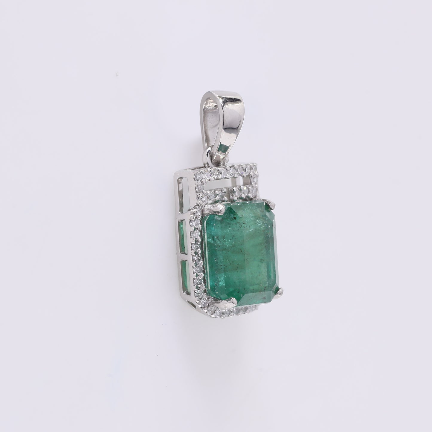 2.92 Ct Octagon Step Cut Natural Emerald 950 Platinum Pendant