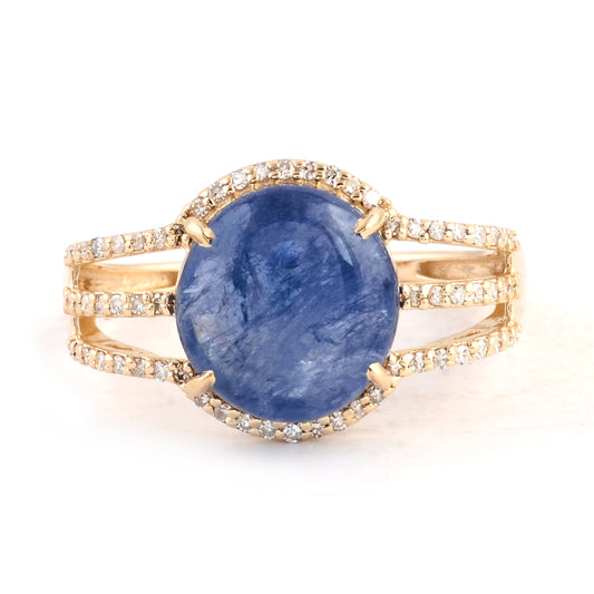 5.11 Ct Oval Cabochon Natural Corundum Sapphire 14K Gold Ring