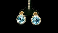 9.77 Ct Round Blue Topaz 9K Gold Earrings