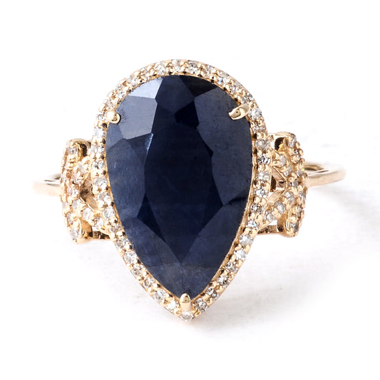 7.02 Ct Pear Mixed Cut Natural Corundum Sapphire 14K Gold Ring