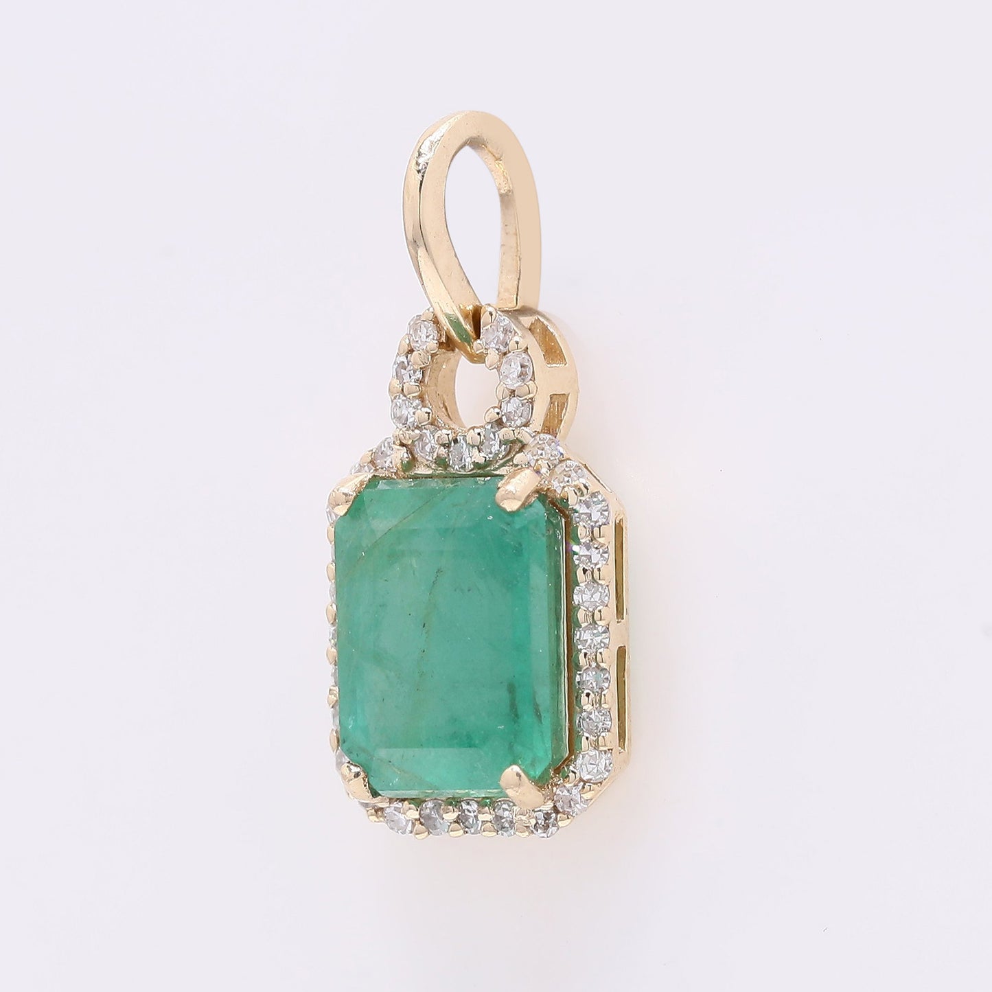 1.59 Ct Octagon Step Cut Natural Emerald 14K Gold Pendant