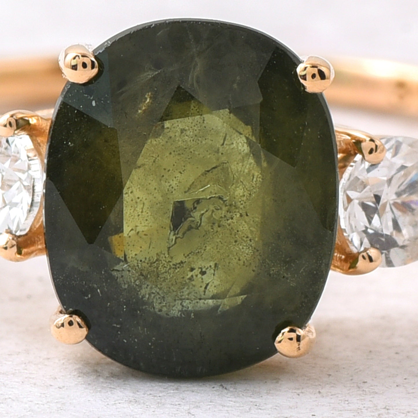 3.21 Ct Oval Mixed Cut Natural Green Sapphire 14K Gold Ring