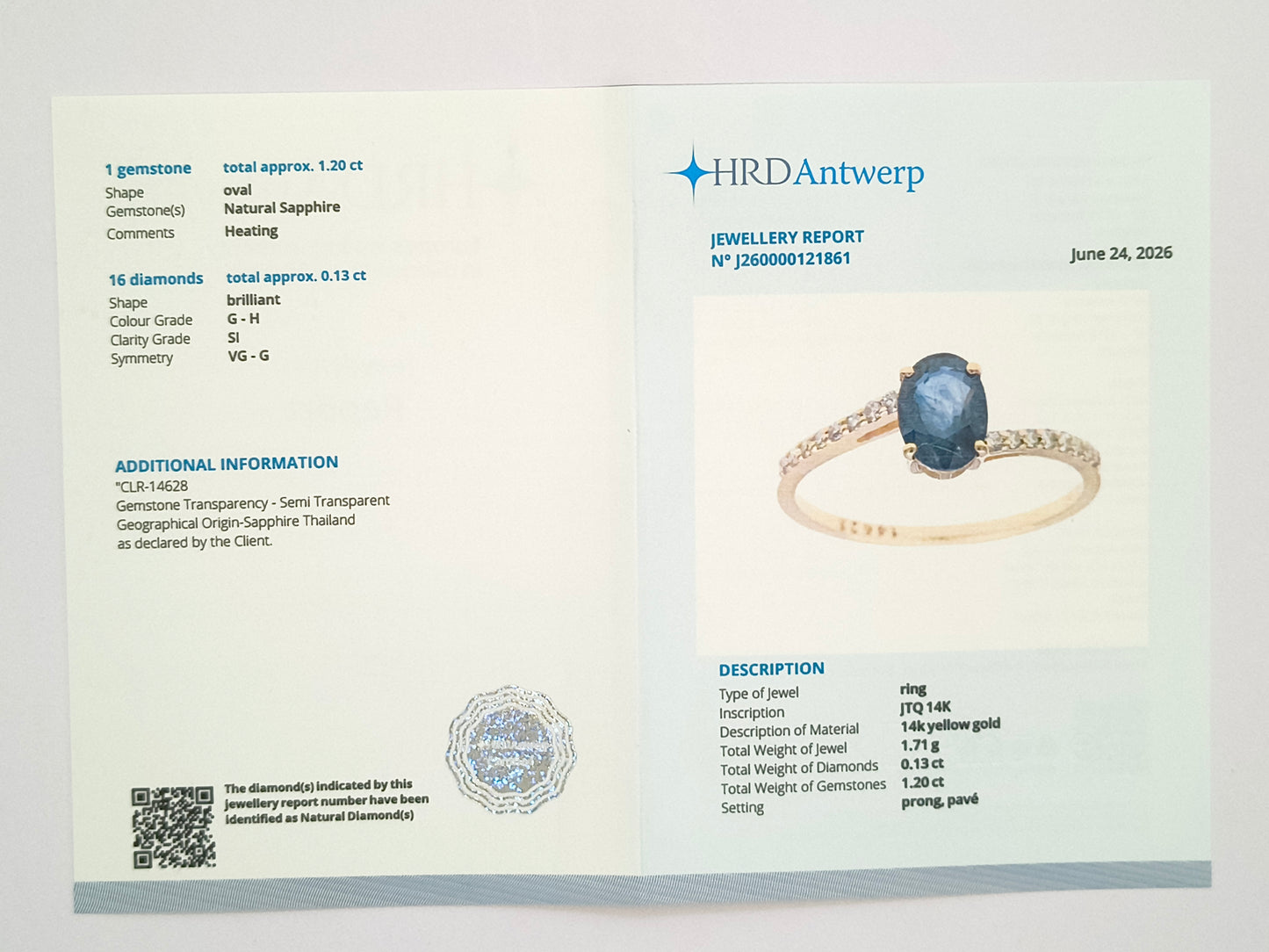 1.33 Ct Oval Natural Sapphire 14K Gold Ring