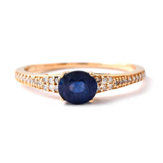 1.11 Ct Oval Mixed Cut Natural Sapphire 14K Gold Ring