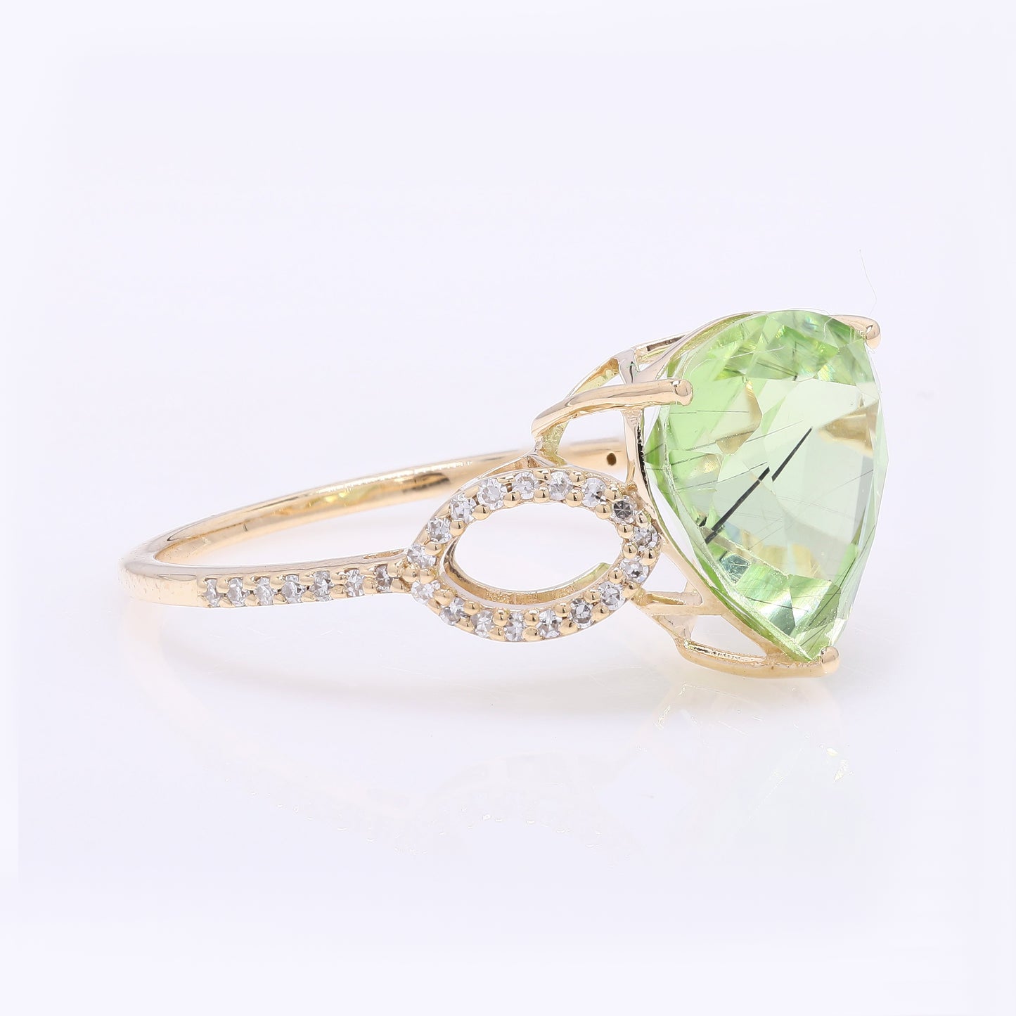 4.36 Ct Pear Mixed Cut Natural Peridot 14K Gold Ring