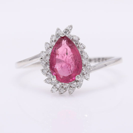 1.13 Ct Pear Mixed Cut Natural Pink Tourmaline 950 Platinum Ring