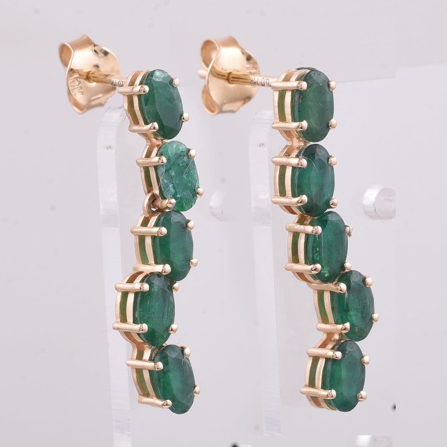 2.19 Ct Oval Natural Emerald 14K Gold Earrings