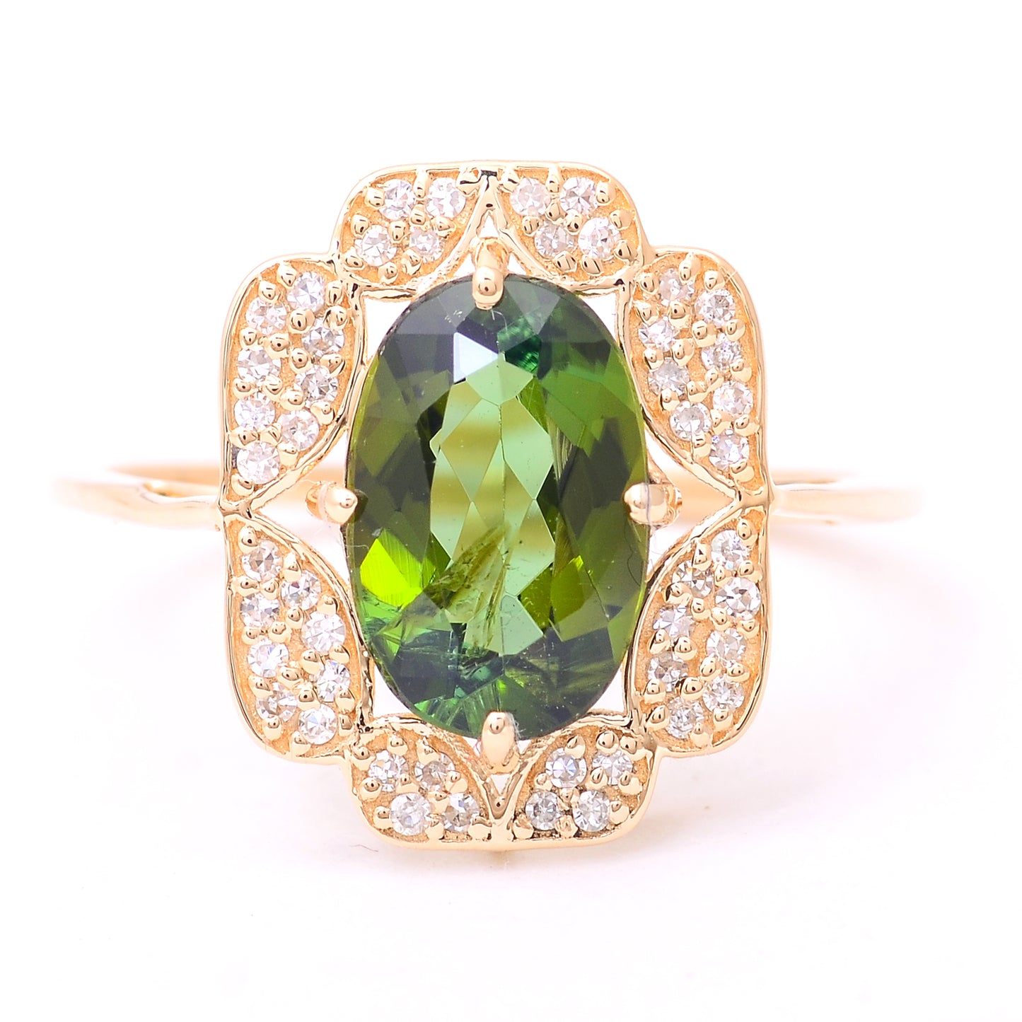 1.93 Ct Oval Mixed Cut Natural Tourmaline 14K Gold Ring