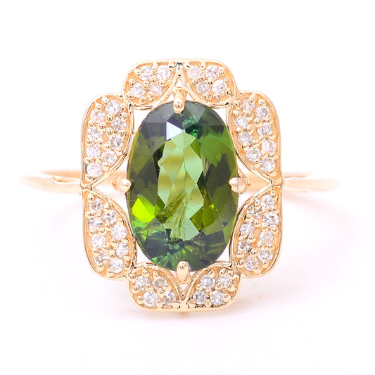 1.93 Ct Oval Mixed Cut Natural Tourmaline 14K Gold Ring