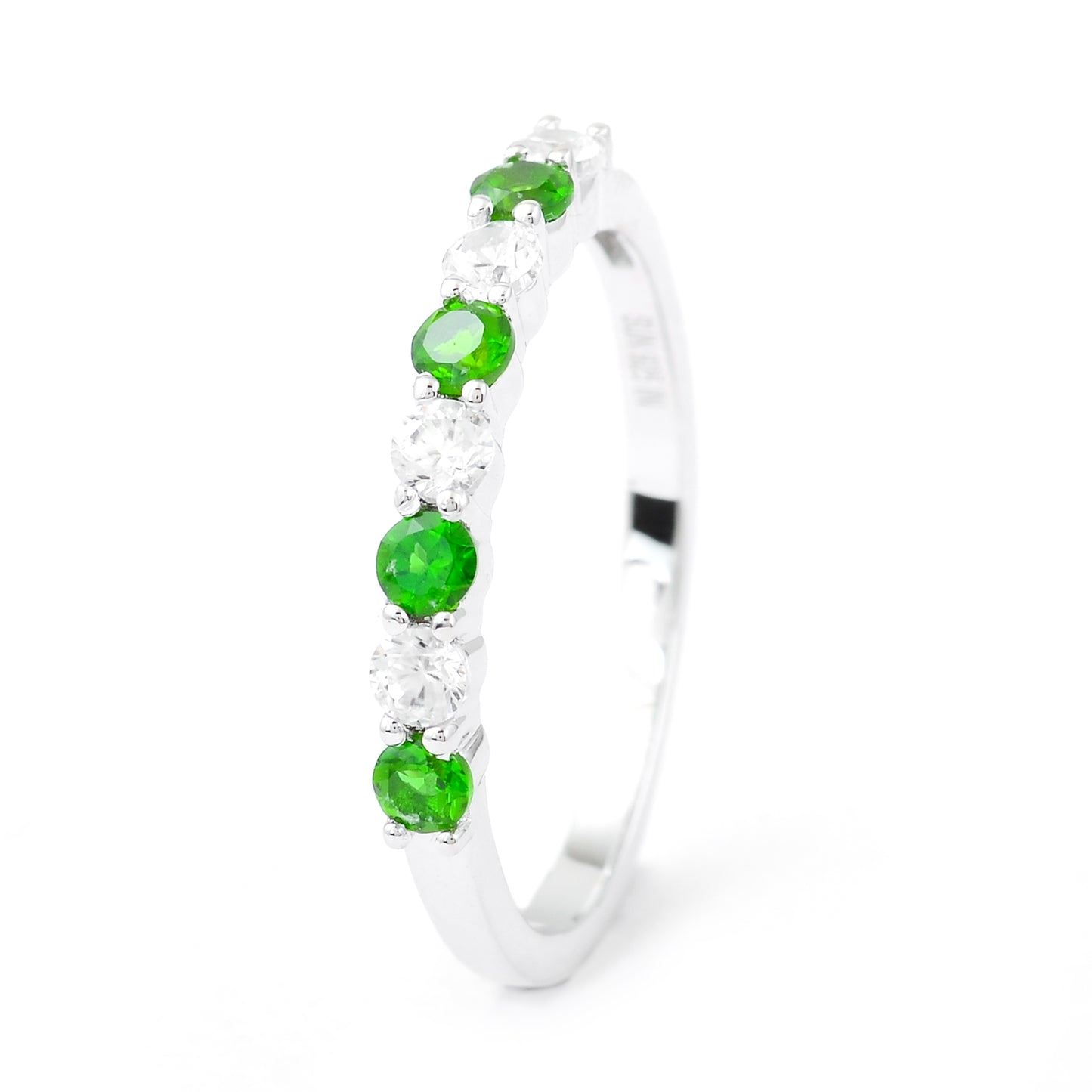 0.71 Ct Round Chrome Diopside, White Zircon 925 Sterling Silver Ring