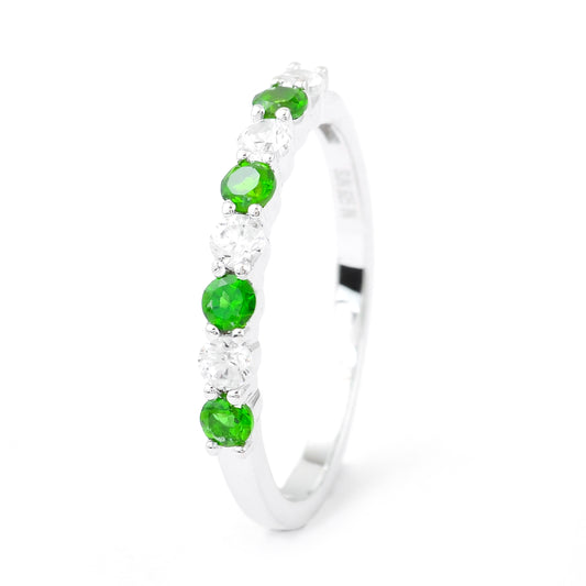 0.71 Ct Round Chrome Diopside, White Zircon 925 Sterling Silver Ring