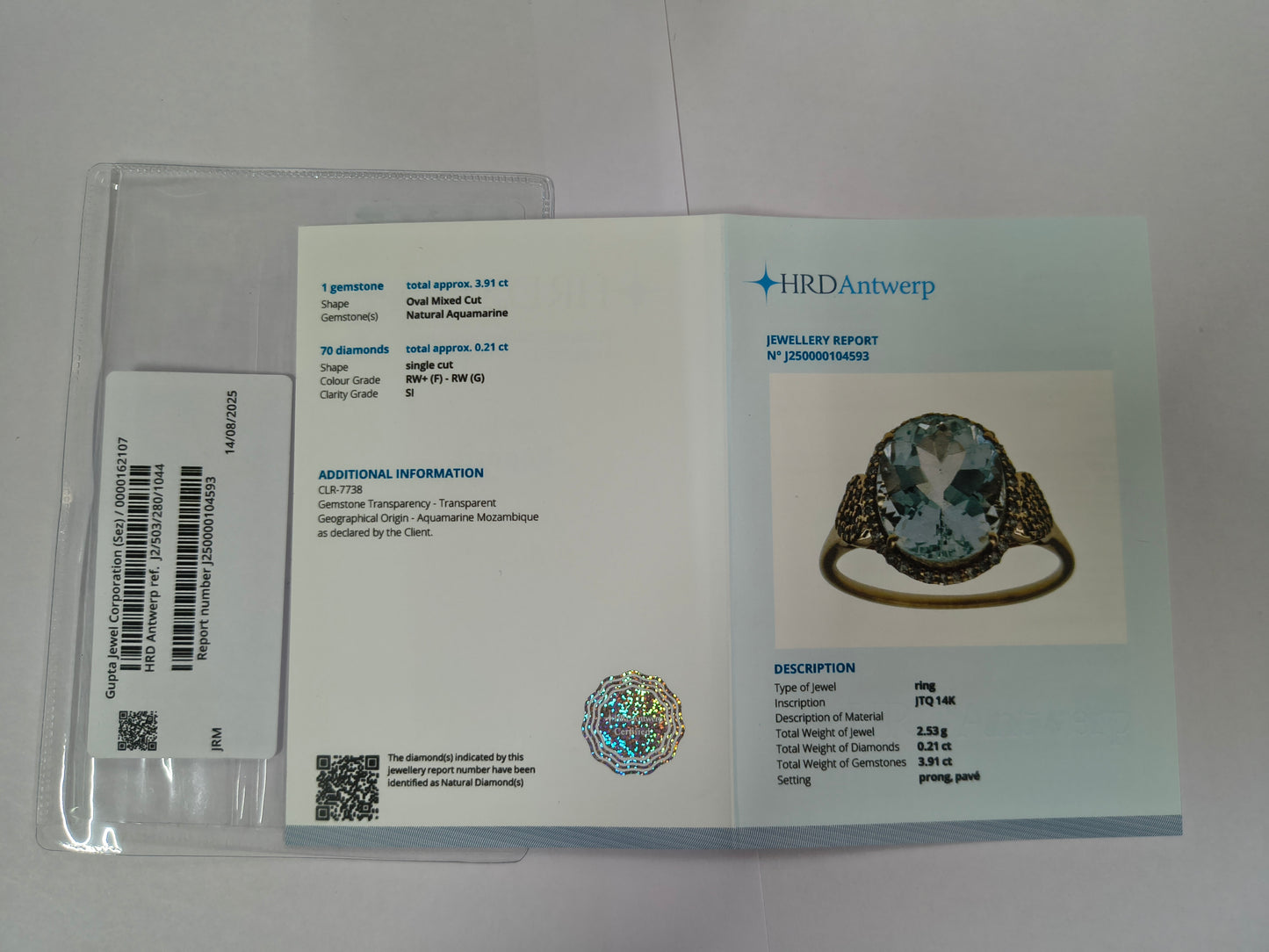 4.12 Ct Oval Mixed Cut Natural Aquamarine 14K Gold Ring