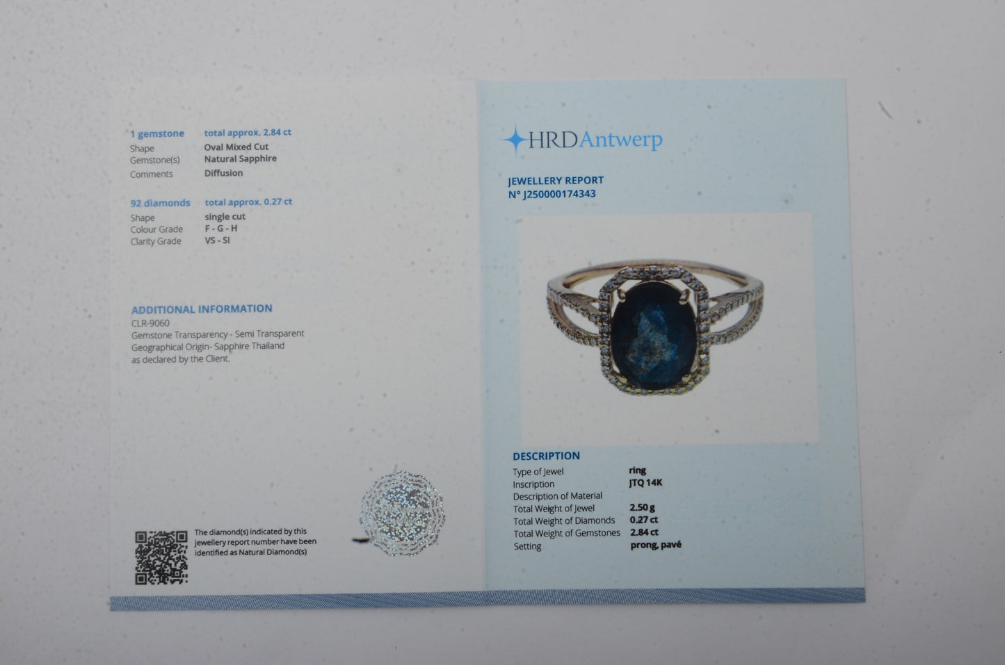 3.11 Ct Oval Mixed Cut Natural Sapphire 14K Gold Ring