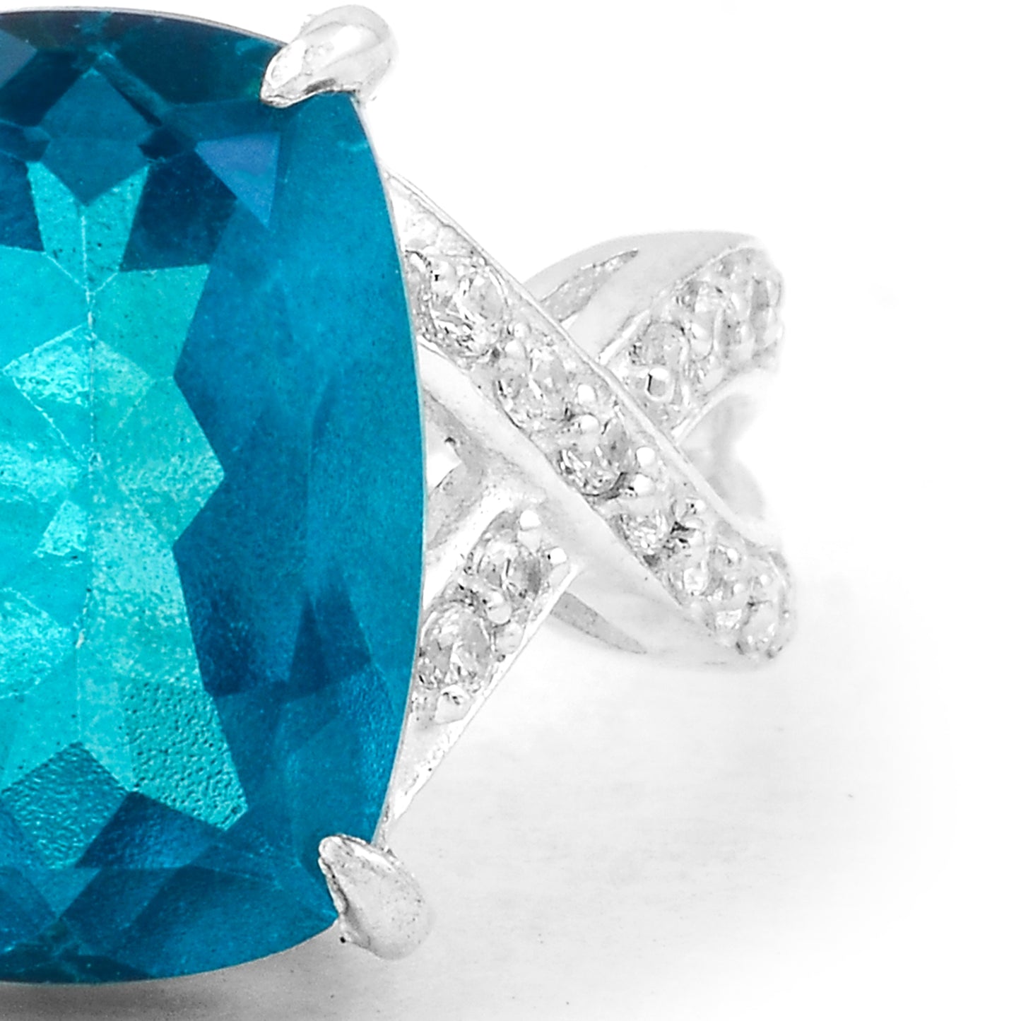 8.68 Ct Cushion Pariba Topaz, Cubic Zirconia, 925 Sterling Silver Ring