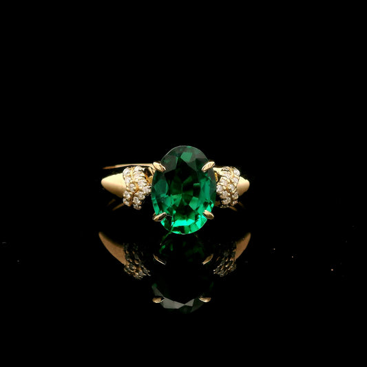 2.07 Ct Oval Mixed Cut Lab Grown Emerald 14K Gold Ring