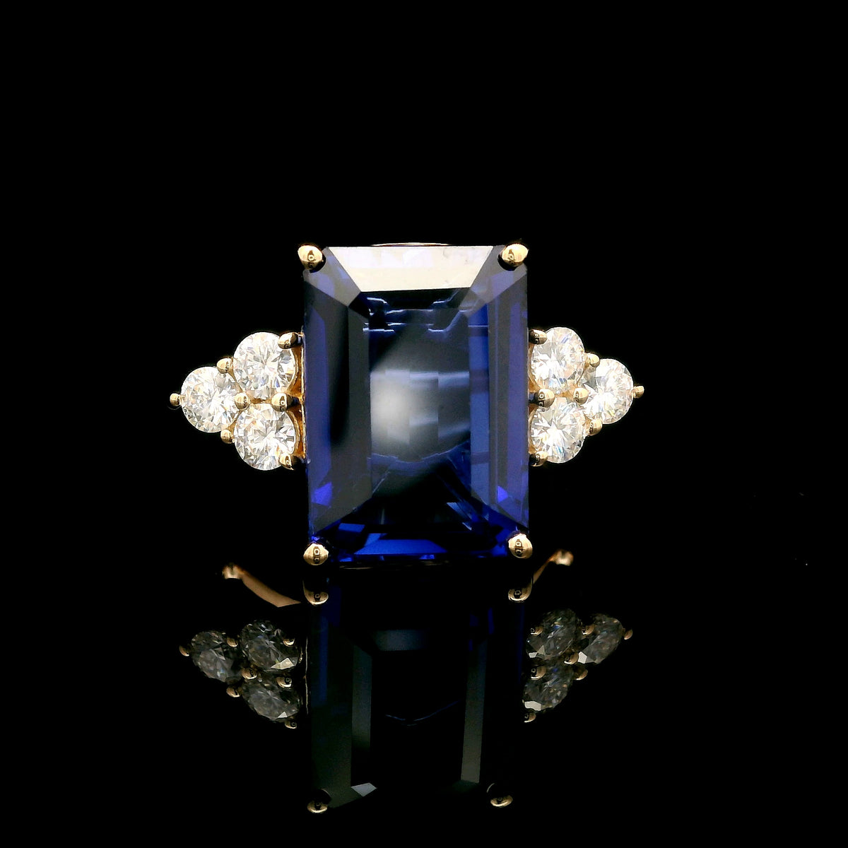 11.54 Ct Emerald Cut Lab Grown Sapphire 14K Gold Ring