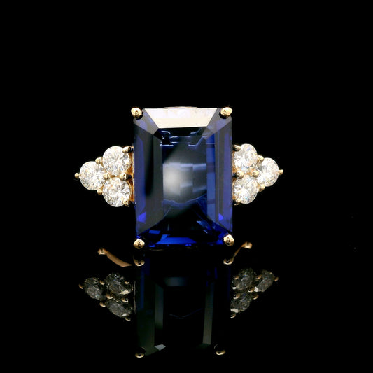 11.54 Ct Emerald Cut Lab Grown Sapphire 14K Gold Ring