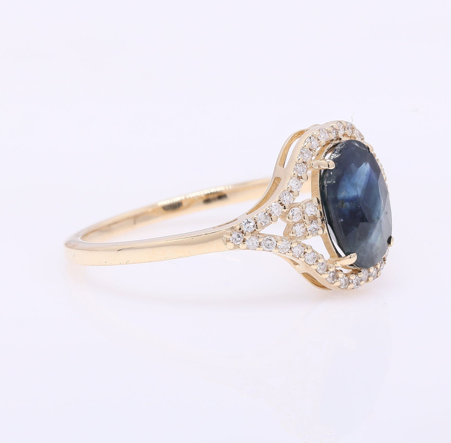 1.64 Ct Oval Mixed Cut Natural Sapphire 14K Gold Ring