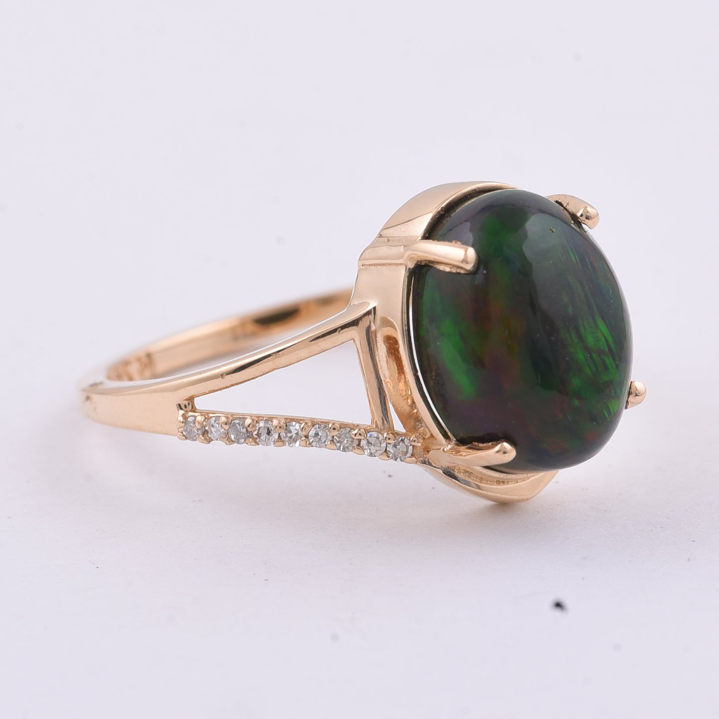 2.85 Ct Oval Cabochon Cut Natural Black Opal 14K Gold Ring
