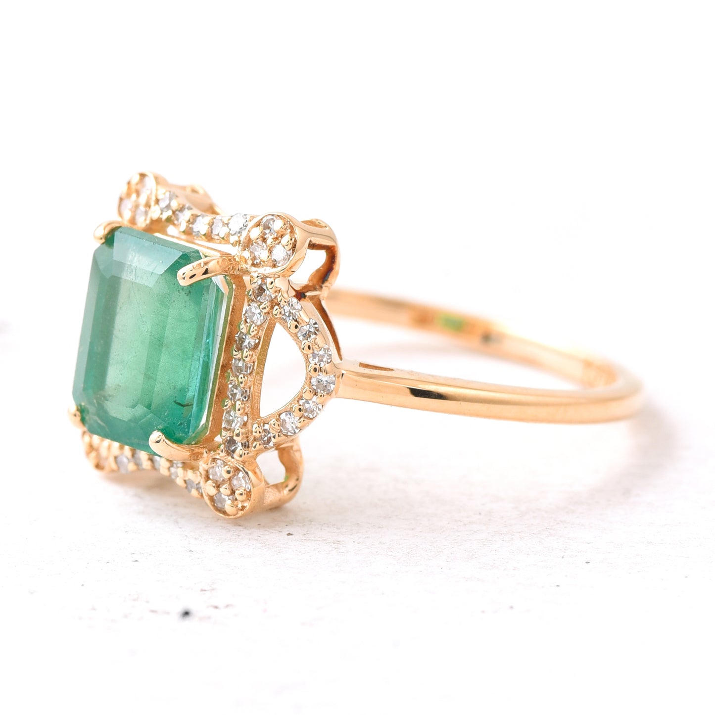 1.69 Ct Octagon Step Cut Natural Emerald 14K Gold Ring