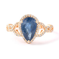 2.67 Ct Pear Mixed Cut Natural Sapphire 14K Gold Ring