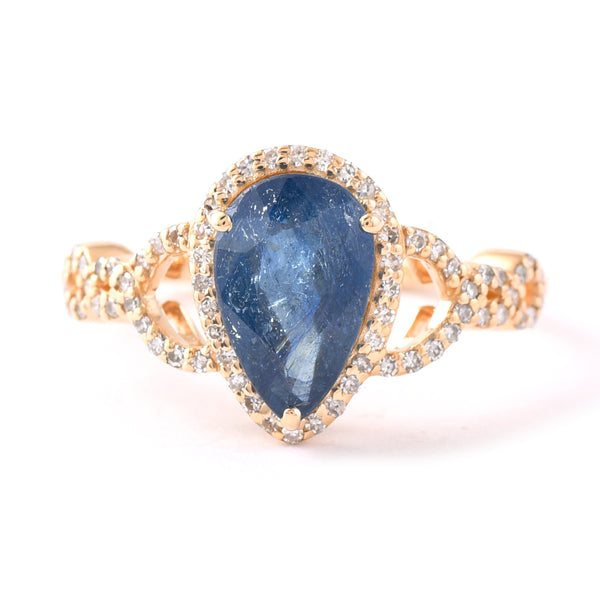 2.67 Ct Pear Mixed Cut Natural Sapphire 14K Gold Ring