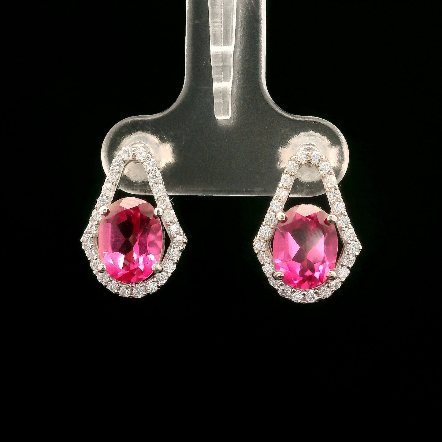 3.77 Ct Oval Pink Topaz, White Zircon 925 Sterling Silver Earrings