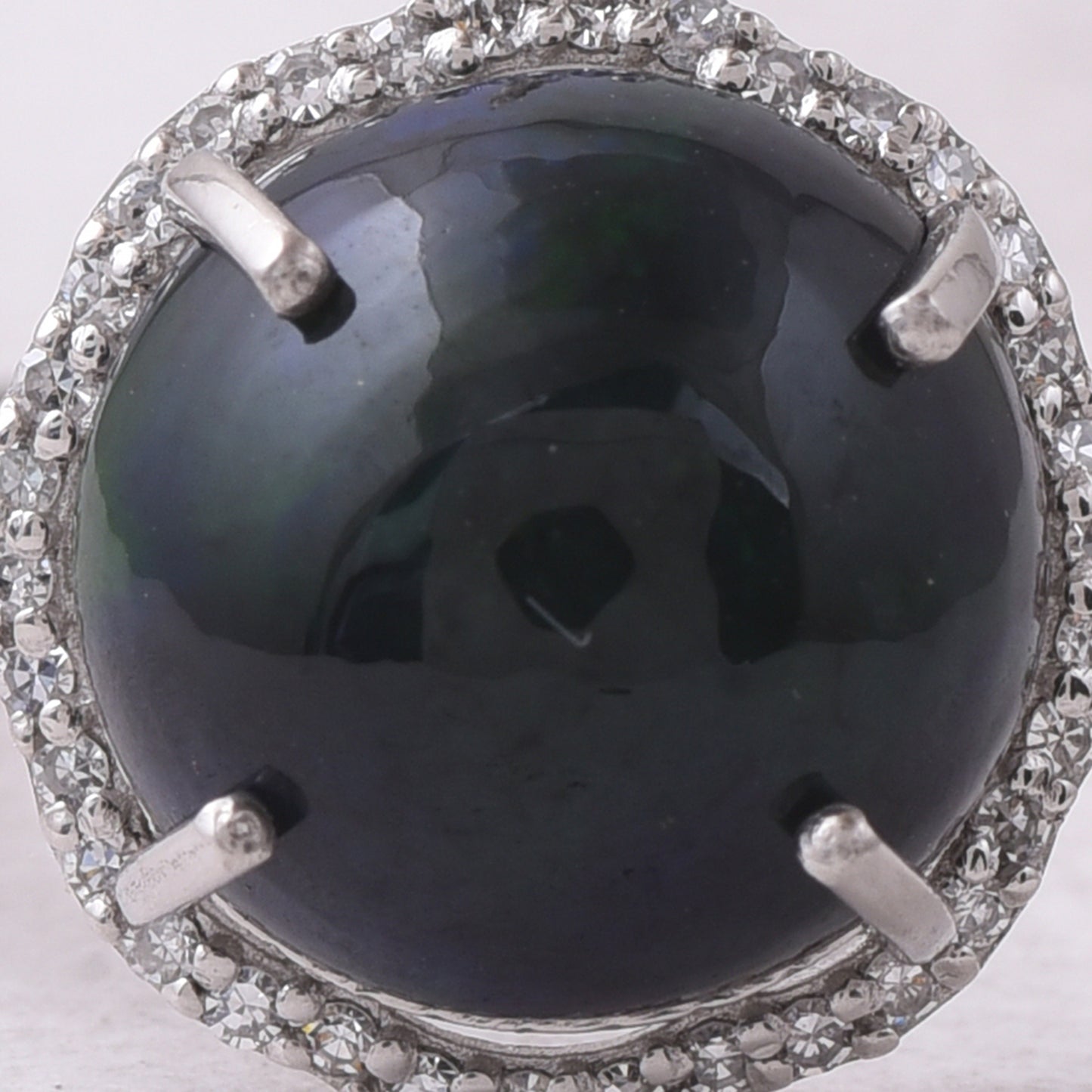2.93 Ct Round Cabochon Cut Natural Black Opal 950 Platinum Ring