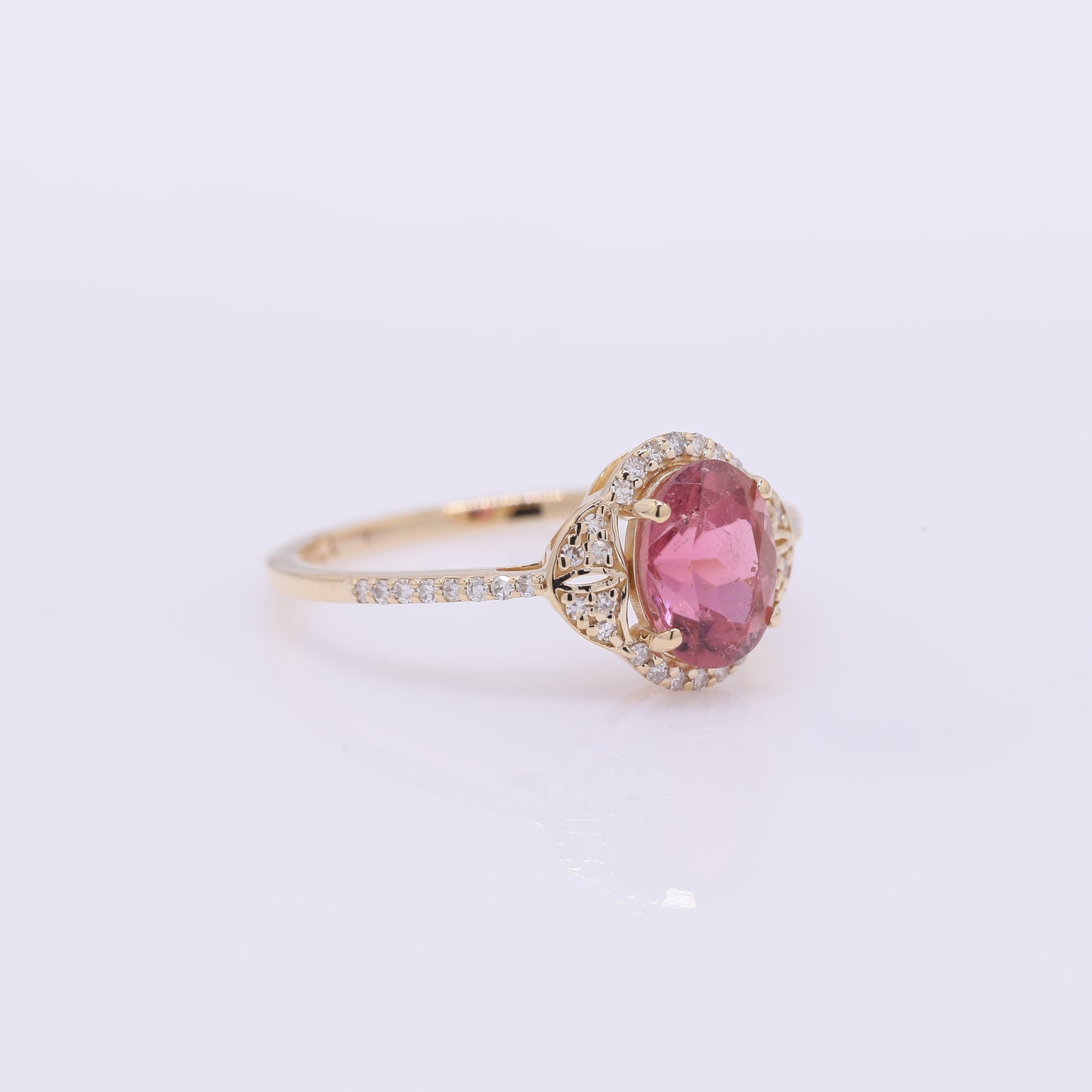 1.40 Ct Oval Mixed Cut Natural Pink Tourmaline 14K Gold Ring
