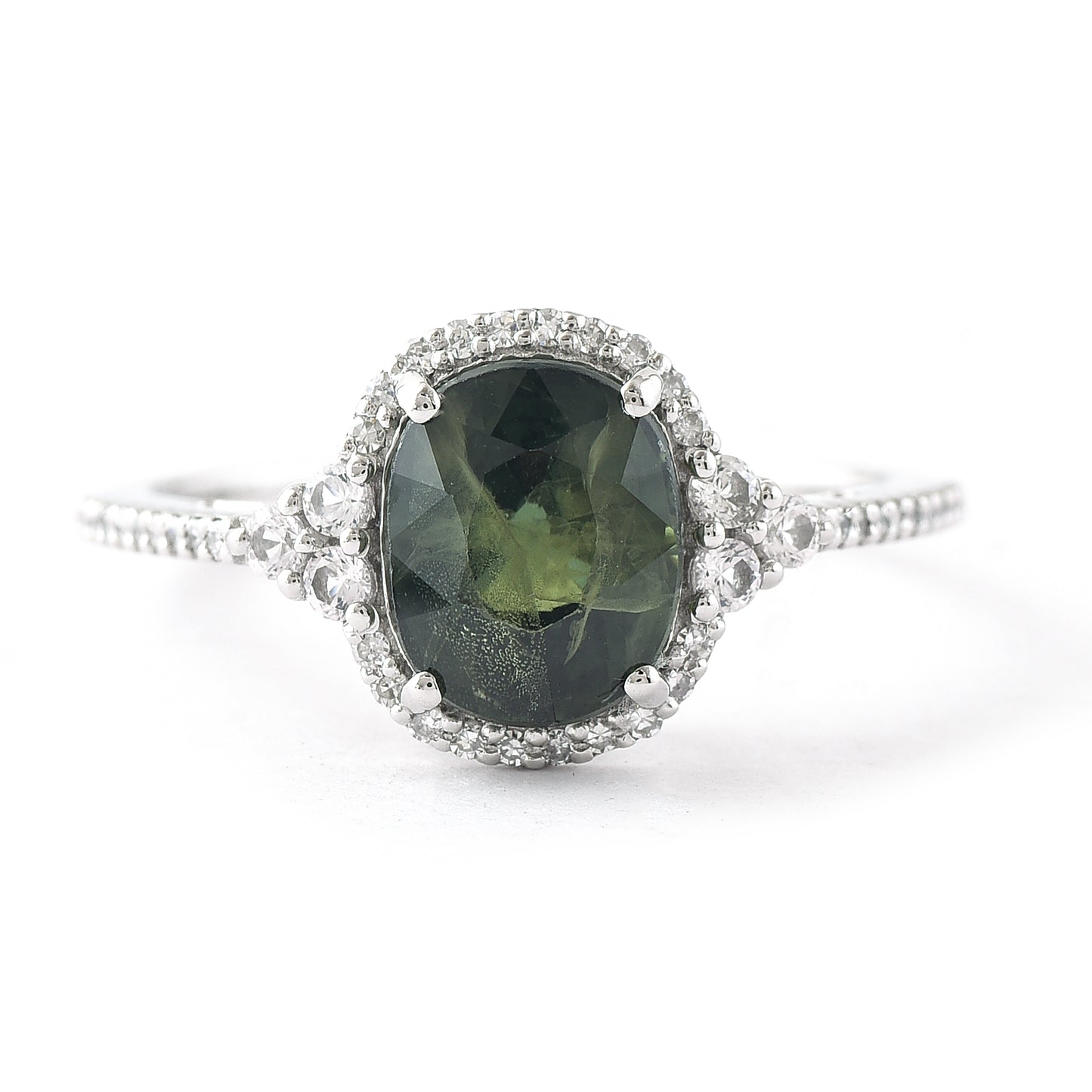 2.83 Ct Cushion Mixed Cut Natural Green Sapphire 950 Platinum Ring