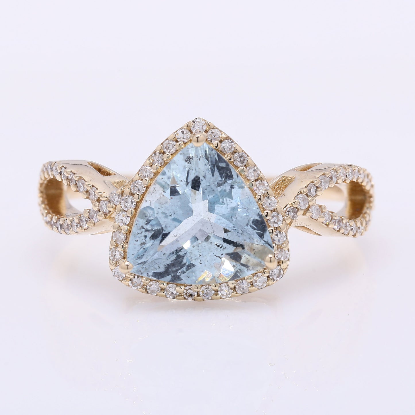 1.99 Ct Triangle Mixed Cut Natural Aquamarine 14K Gold Ring