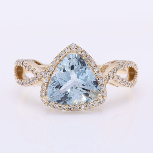 1.99 Ct Triangle Mixed Cut Natural Aquamarine 14K Gold Ring
