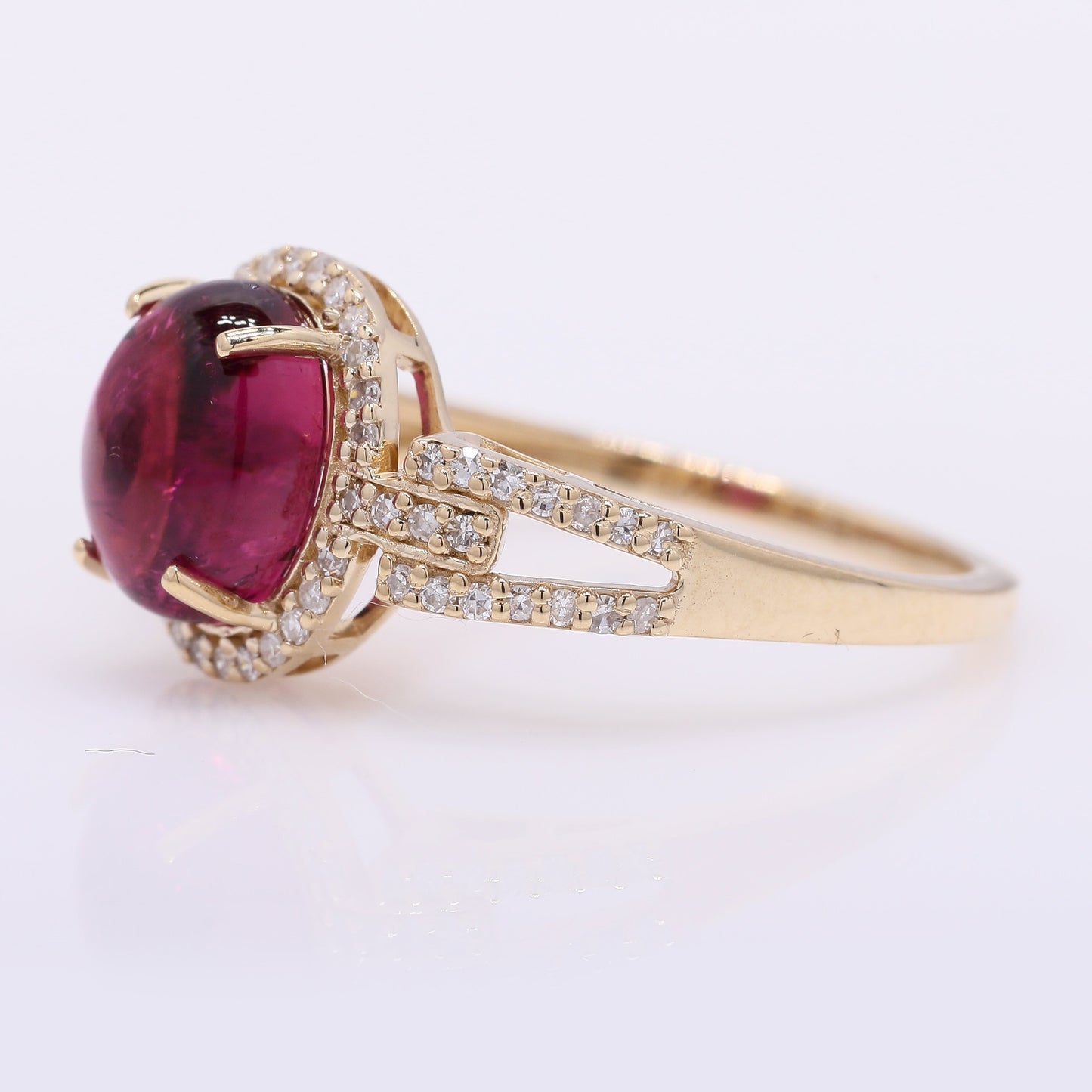 2.41 Ct Oval Cabochon Cut Natural Rubellite 14K Gold Ring