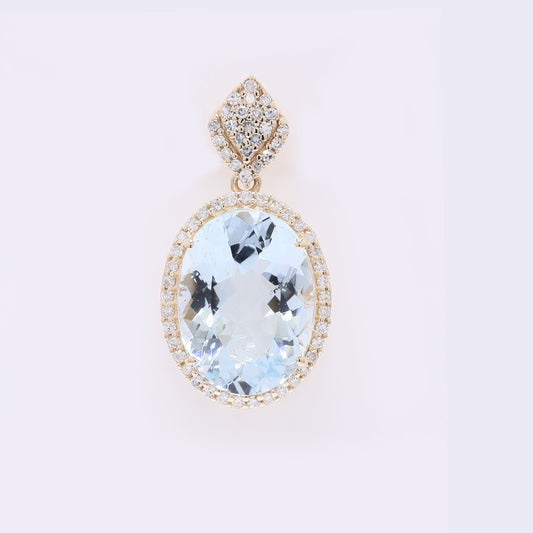 3.86 Ct Oval Mixed Cut Natural Aquamarine 14K Gold Pendant