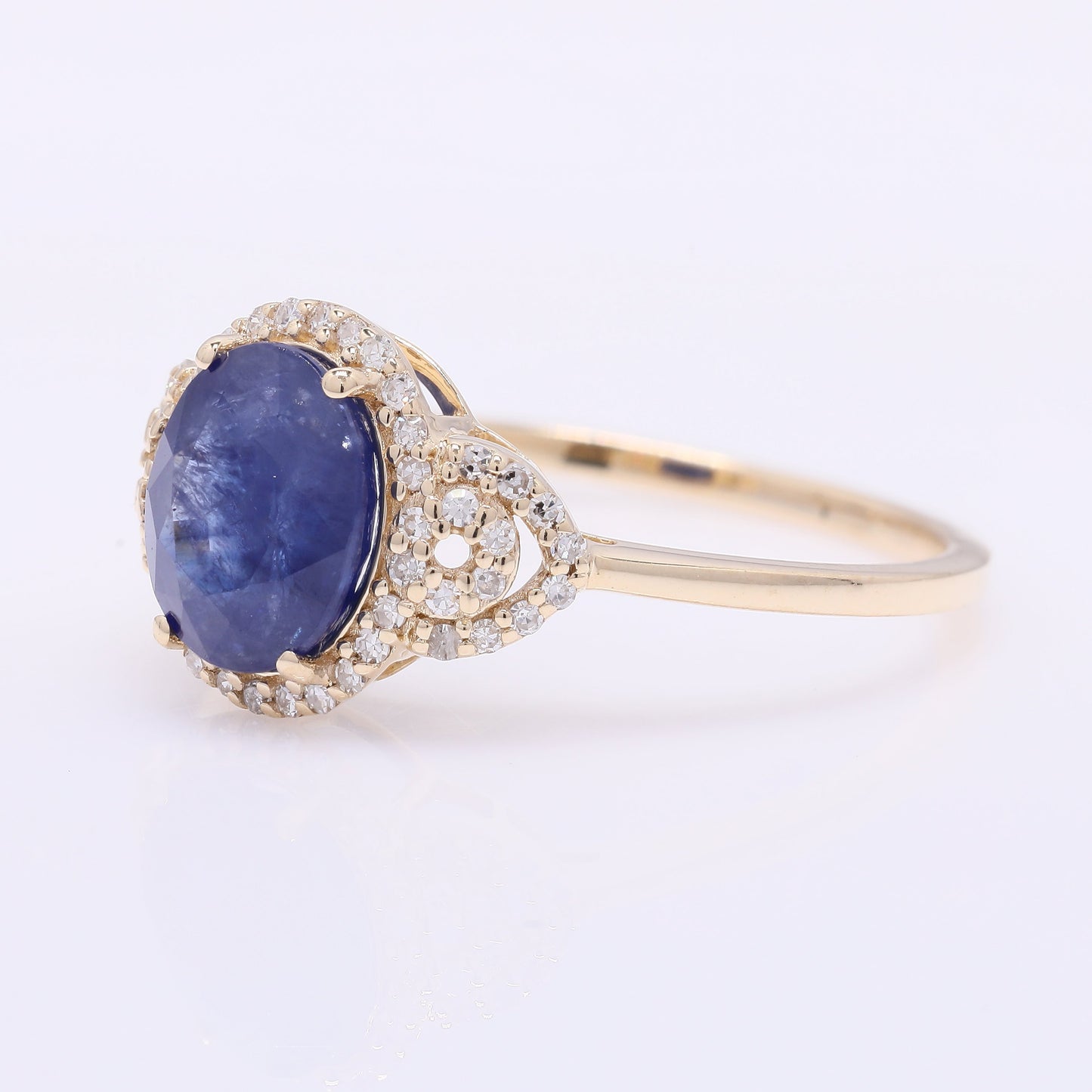 2.25 Ct Oval Mixed Cut Natural Sapphire 14K Gold Ring